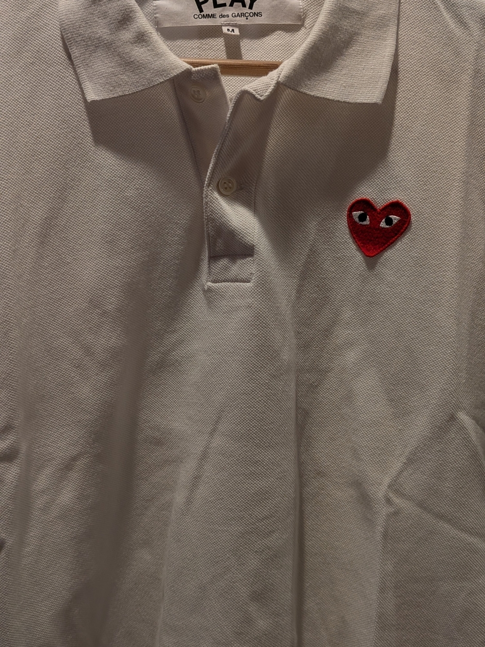 Comme des Garcons Play White Polo with Red Heart Patch